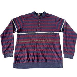 Vintage 90s Thrashed Henley Shirt Grunge Holes Faded Skate Surf Hipster Striped
